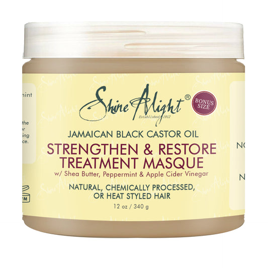 Shine A Light 100% Pure Jamaican Black Castor Oil Treatment Masque Strengthen and Restore for Damaged Hair 12oz